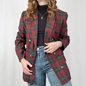 Vintage USSR Double Breasted Oversized Plaid Blazer Jacket Christmas Holiday Fun